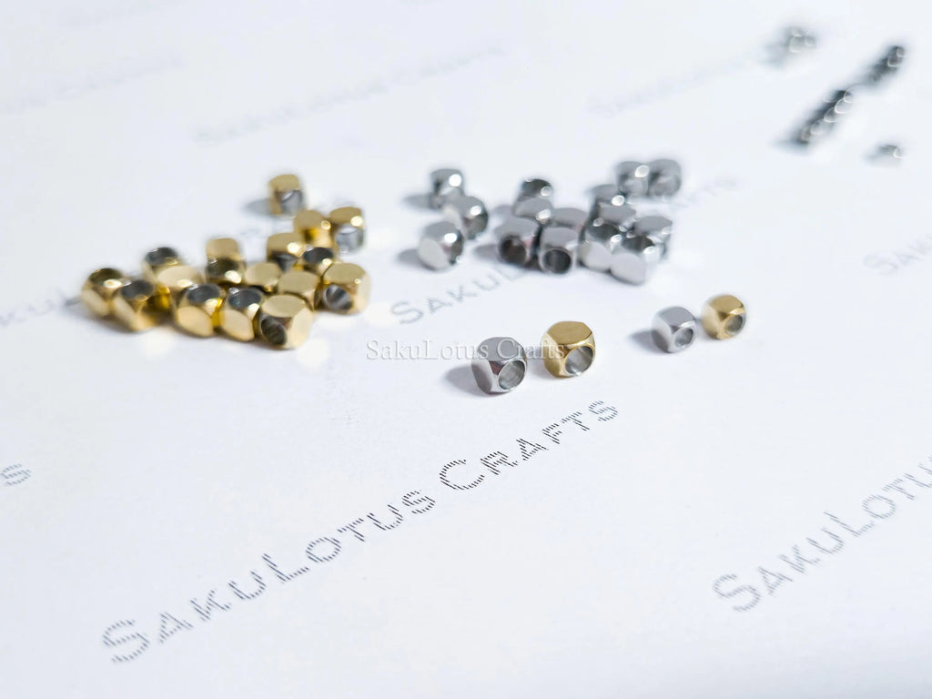 Faceted Tiny Cube Spacer Beads • 2.5mm 3mm Stainless Steel • 18K Gold or Silver • Jewelry Making Supplies