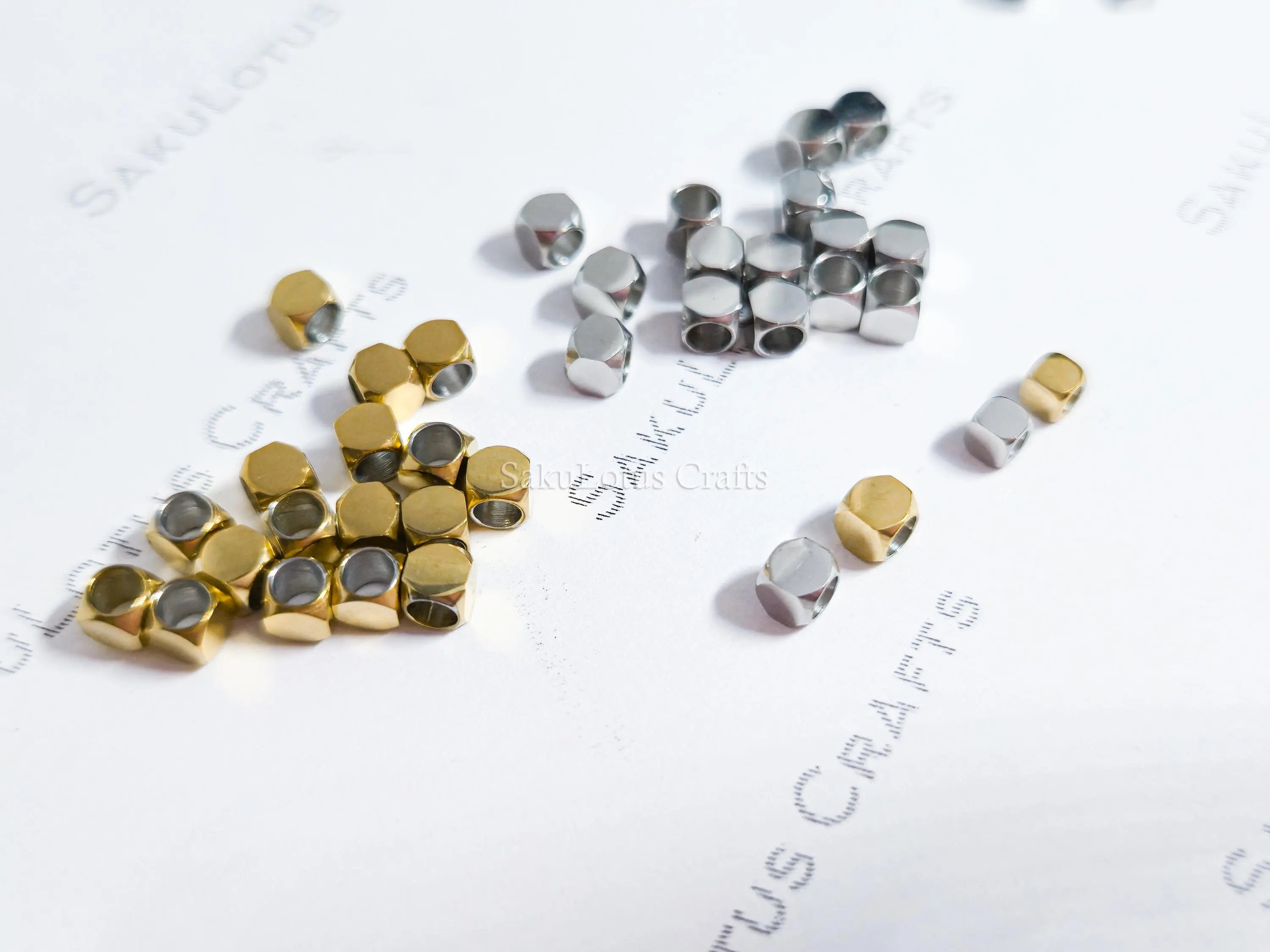 Faceted Tiny Cube Spacer Beads • 2.5mm 3mm Stainless Steel • 18K Gold or Silver • Jewelry Making Supplies