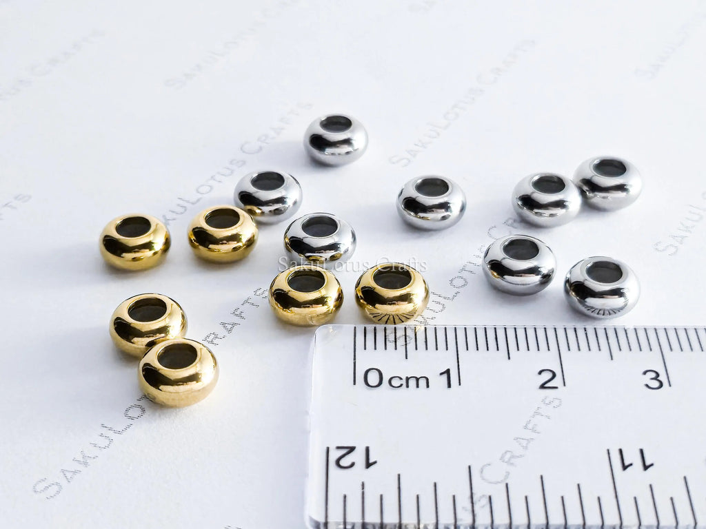 8mm Stainless Steel Rondelle Stopper Beads • Silver or 18K Gold • Silicone-Lined Spacers • Jewelry Making Supplies