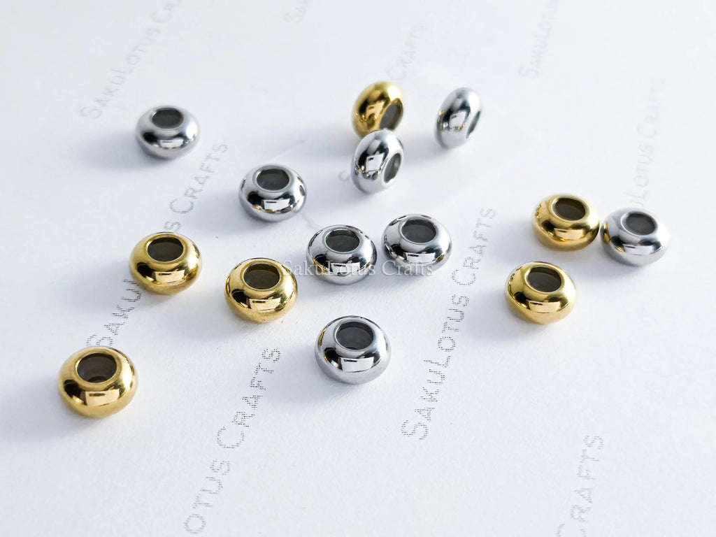8mm Stainless Steel Rondelle Stopper Beads • Silver or 18K Gold • Silicone-Lined Spacers • Jewelry Making Supplies