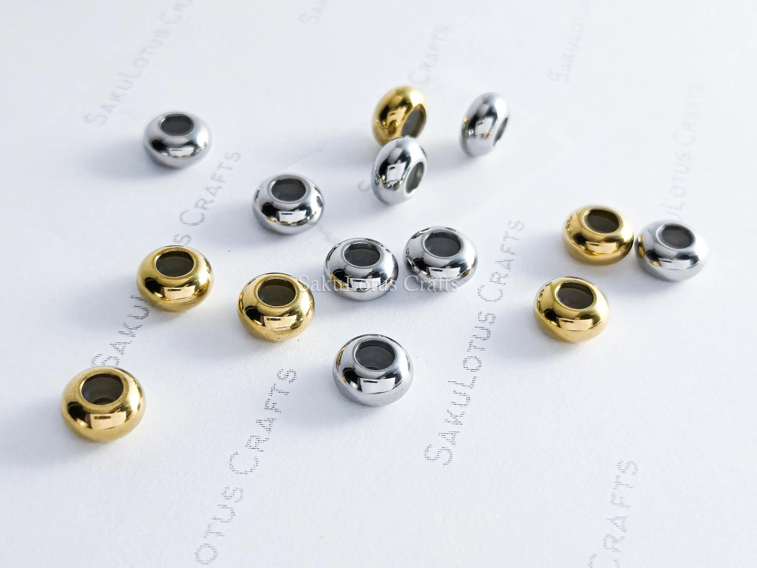 8mm Stainless Steel Rondelle Stopper Beads • Silver or 18K Gold • Silicone-Lined Spacers • Jewelry Making Supplies