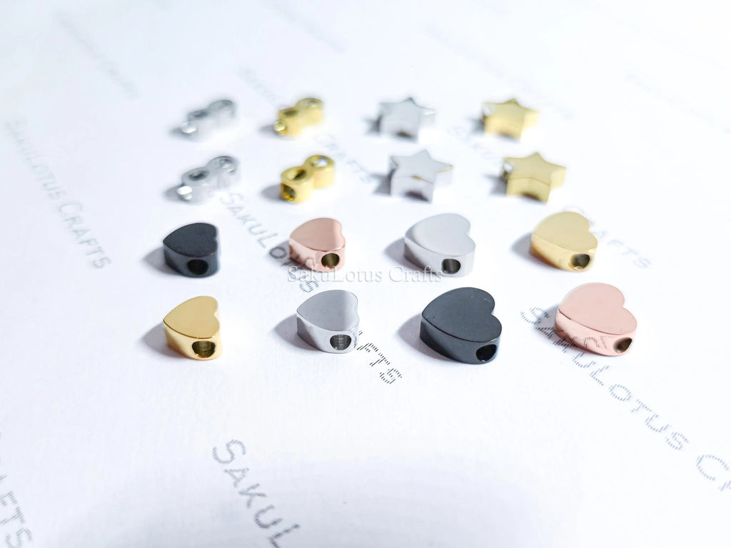 Dainty Stainless Steel Spacer Beads Heart Star Infinity • 6mm 7mm 8mm • Gold Rose Black Silver • Jewelry Making Supplies DIY