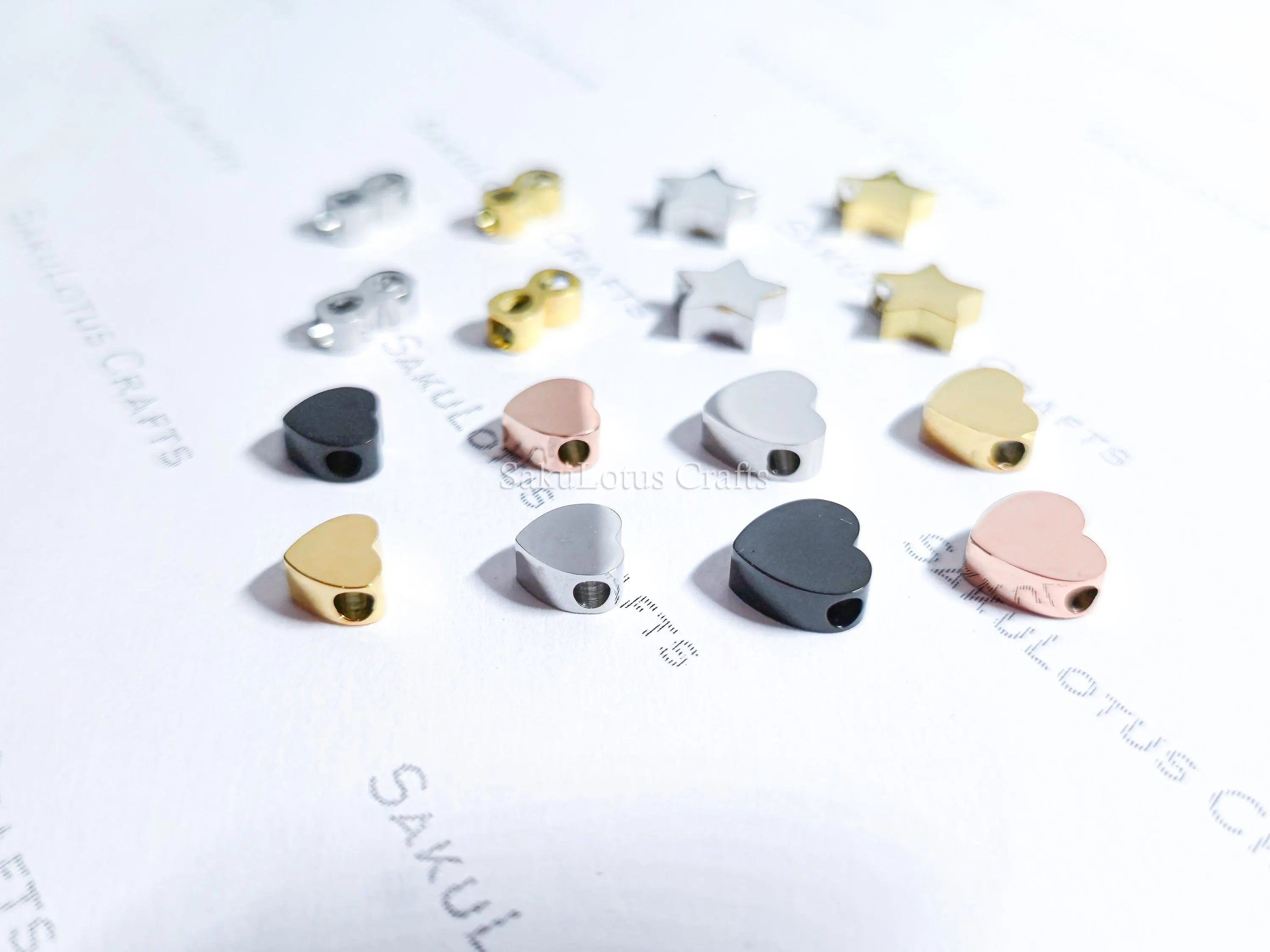 Dainty Stainless Steel Spacer Beads Heart Star Infinity • 6mm 7mm 8mm • Gold Rose Black Silver • Jewelry Making Supplies DIY