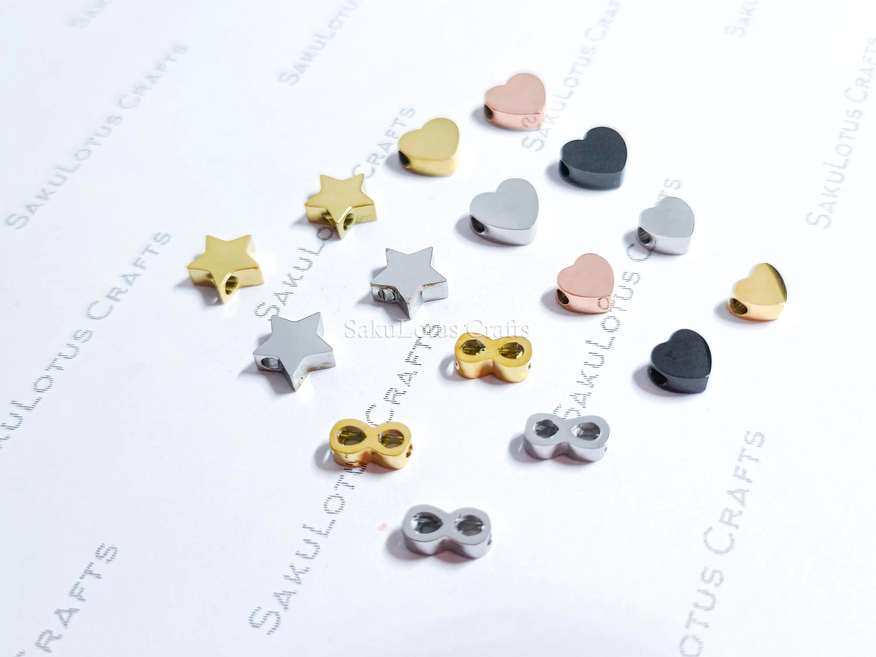 Dainty Stainless Steel Spacer Beads Heart Star Infinity • 6mm 7mm 8mm • Gold Rose Black Silver • Jewelry Making Supplies DIY