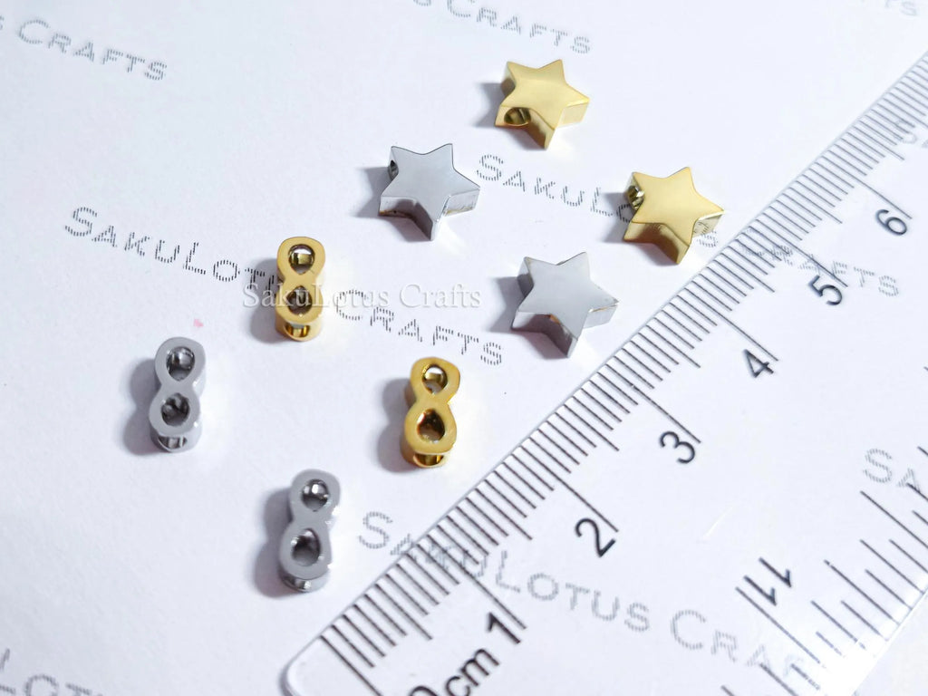 Dainty Stainless Steel Spacer Beads Heart Star Infinity • 6mm 7mm 8mm • Gold Rose Black Silver • Jewelry Making Supplies DIY
