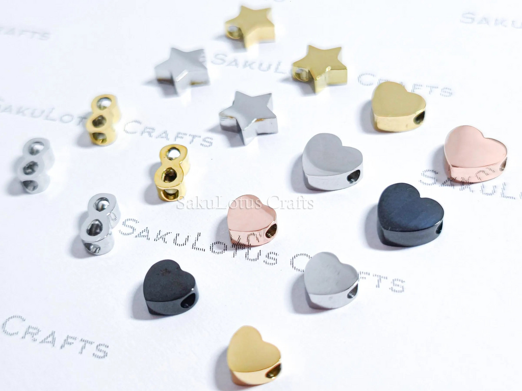 Dainty Stainless Steel Spacer Beads Heart Star Infinity • 6mm 7mm 8mm • Gold Rose Black Silver • Jewelry Making Supplies DIY