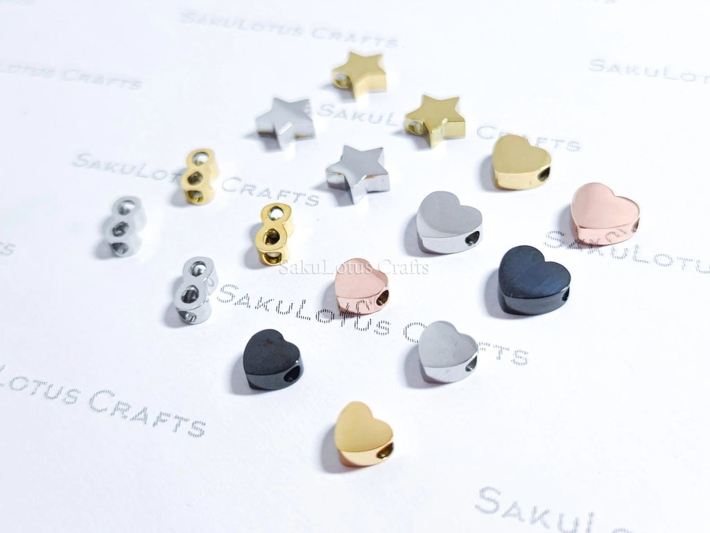 Dainty Stainless Steel Spacer Beads Heart Star Infinity • 6mm 7mm 8mm • Gold Rose Black Silver • Jewelry Making Supplies DIY