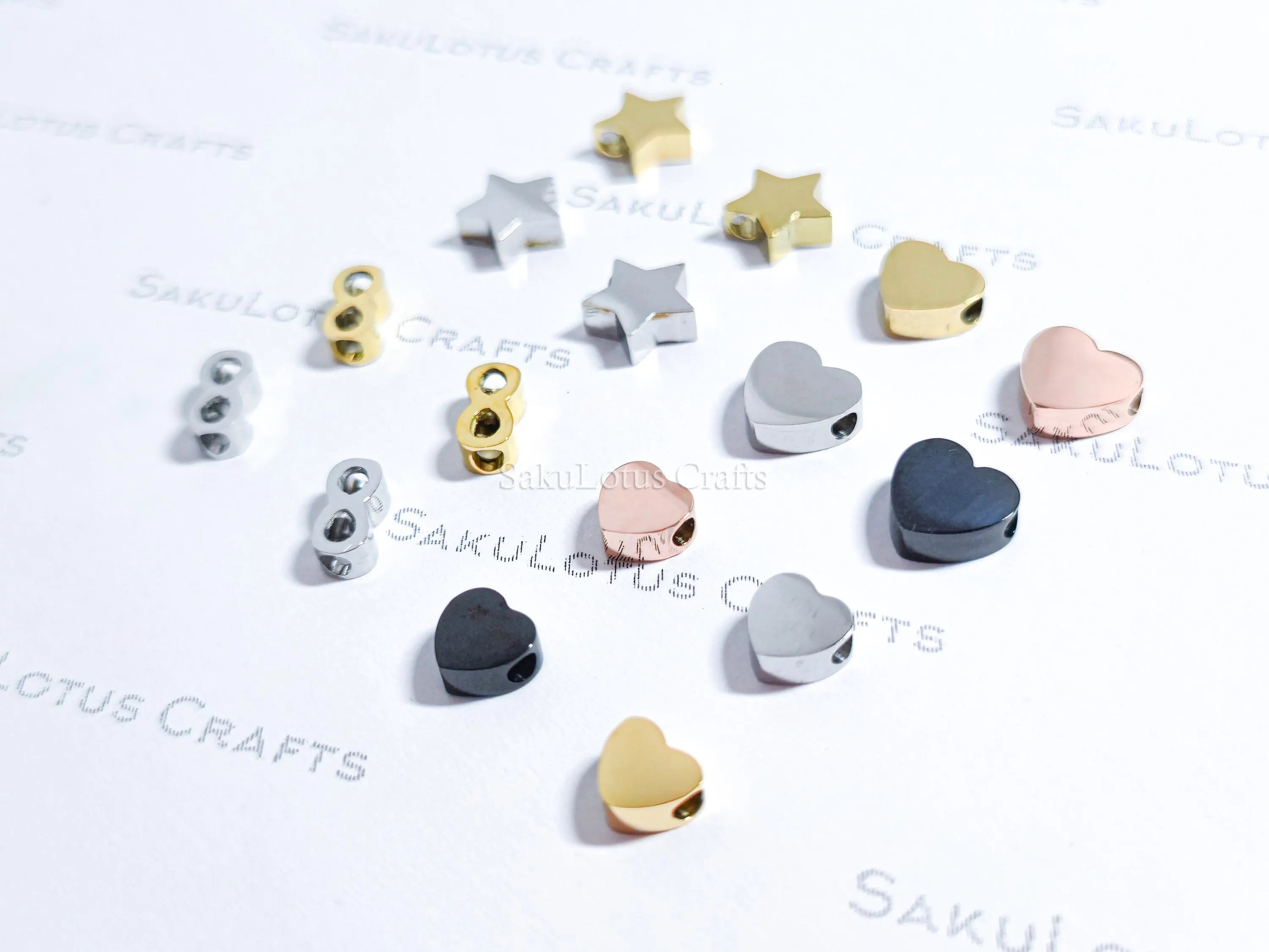 Dainty Stainless Steel Spacer Beads Heart Star Infinity • 6mm 7mm 8mm • Gold Rose Black Silver • Jewelry Making Supplies DIY