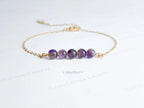 Dainty 5 Stone Natural Gemstone Bracelet • 6mm Beads • Stainless Steel Chain • Silver or 18K Gold • 7.5" + Extender
