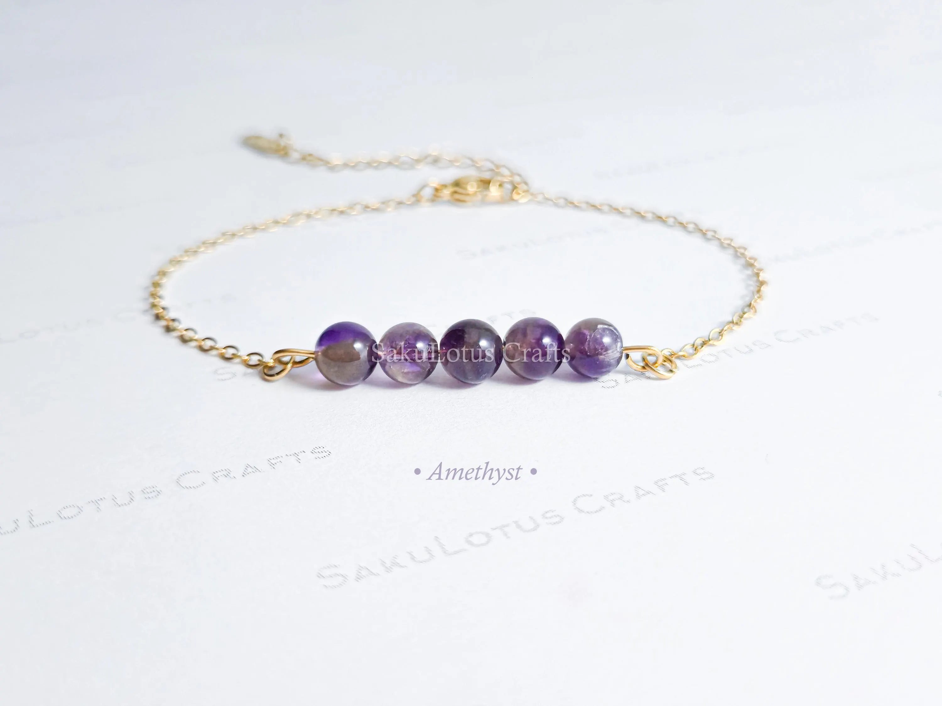 Dainty 5 Stone Natural Gemstone Bracelet • 6mm Beads • Stainless Steel Chain • Silver or 18K Gold • 7.5" + Extender