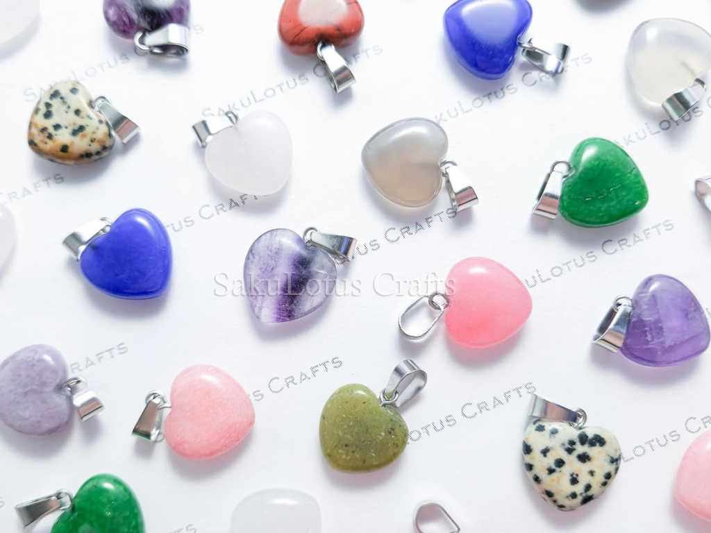 RESTOCK Natural Crystal Heart Pendant • 16mm Gemstone Charm • Silver Gold Rose Gold Stainless Steel • Jewelry Making Supplies