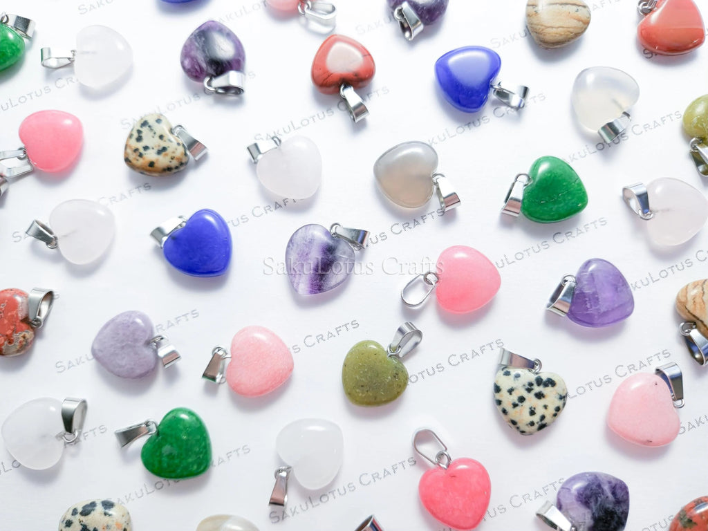 RESTOCK Natural Crystal Heart Pendant • 16mm Gemstone Charm • Silver Gold Rose Gold Stainless Steel • Jewelry Making Supplies
