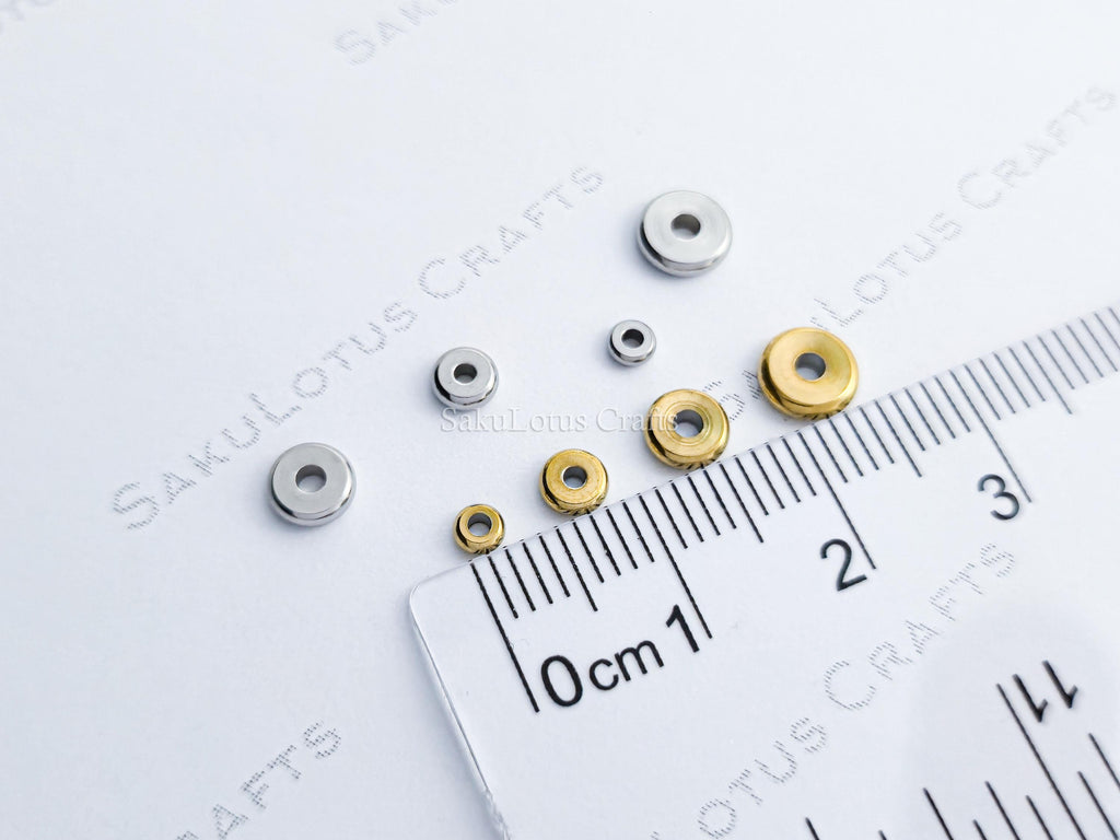3mm 4mm 5mm 6mm Shiny Flat Disc Spacer Beads • Stainless Steel • 18K Gold Plated or Silver • Jewelry Making Supplies