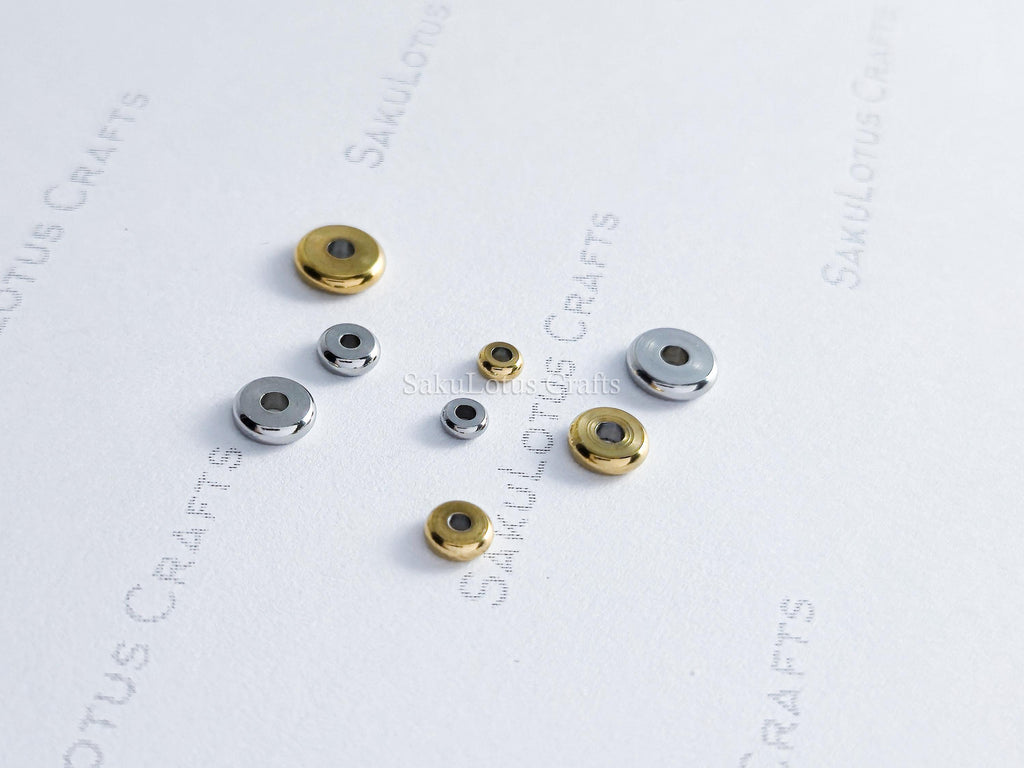 3mm 4mm 5mm 6mm Shiny Flat Disc Spacer Beads • Stainless Steel • 18K Gold Plated or Silver • Jewelry Making Supplies