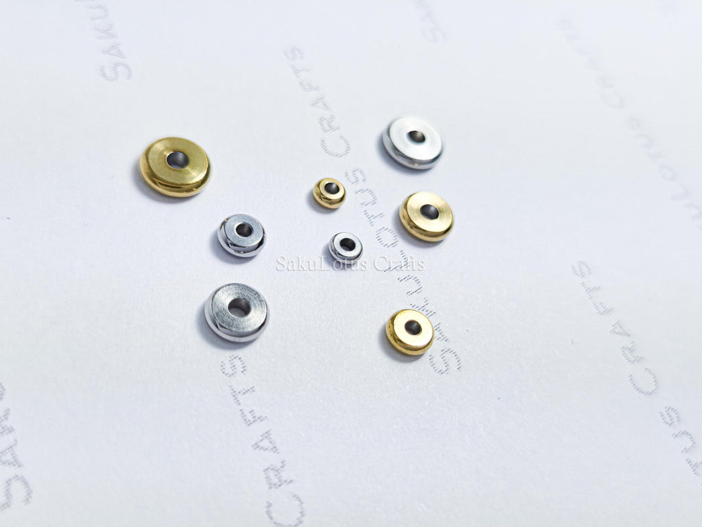 3mm 4mm 5mm 6mm Shiny Flat Disc Spacer Beads • Stainless Steel • 18K Gold Plated or Silver • Jewelry Making Supplies