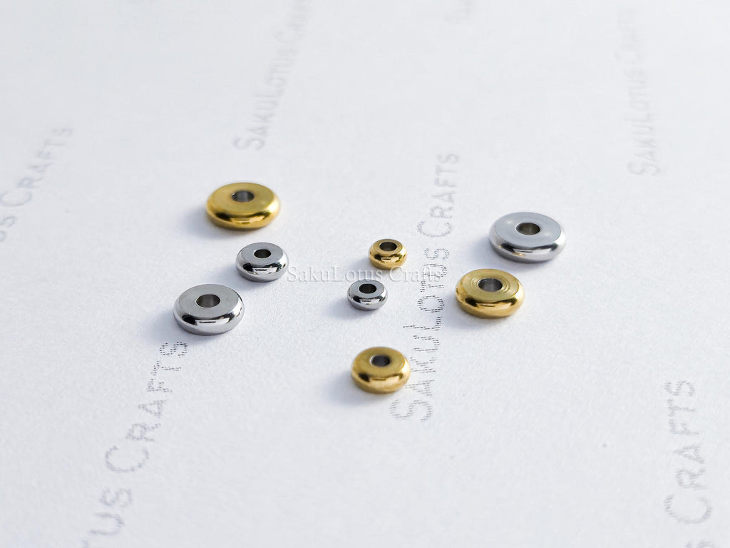 3mm 4mm 5mm 6mm Shiny Flat Disc Spacer Beads • Stainless Steel • 18K Gold Plated or Silver • Jewelry Making Supplies