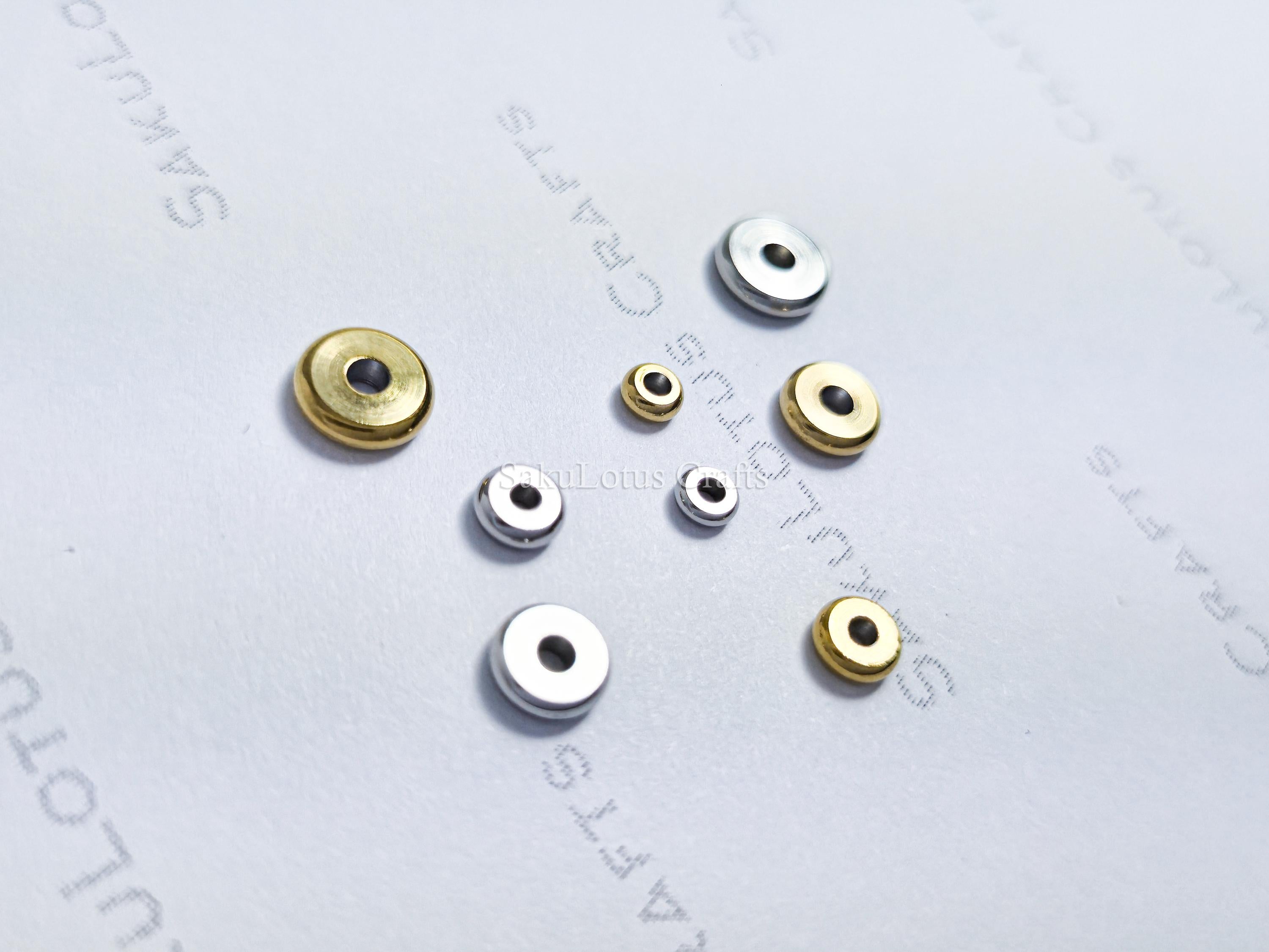 3mm 4mm 5mm 6mm Shiny Flat Disc Spacer Beads • Stainless Steel • 18K Gold Plated or Silver • Jewelry Making Supplies