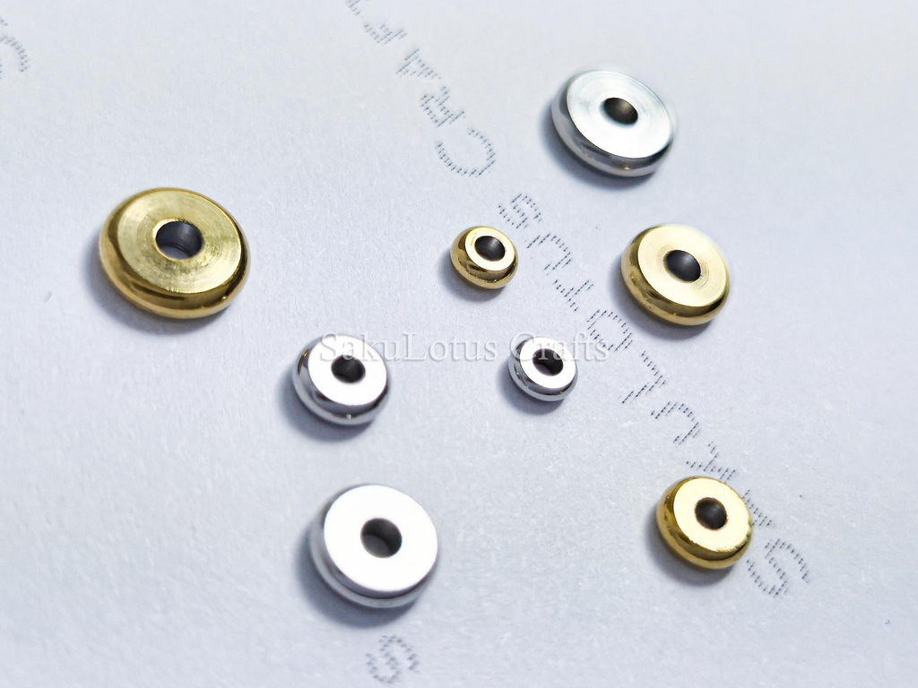 3mm 4mm 5mm 6mm Shiny Flat Disc Spacer Beads • Stainless Steel • 18K Gold Plated or Silver • Jewelry Making Supplies