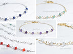 Dainty 3mm Natural Gemstone Bracelet • 18K Gold or Silver Stainless Steel • Wire Wrapped • 6.75" + 1" Extender