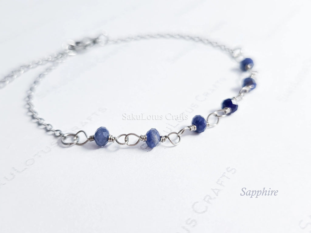 Dainty 3mm Natural Gemstone Bracelet • 18K Gold or Silver Stainless Steel • Wire Wrapped • 6.75" + 1" Extender