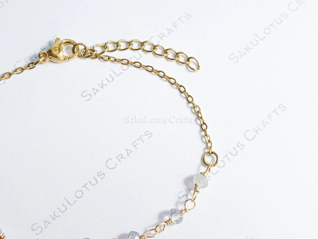 Dainty 3mm Natural Gemstone Bracelet • 18K Gold or Silver Stainless Steel • Wire Wrapped • 6.75" + 1" Extender