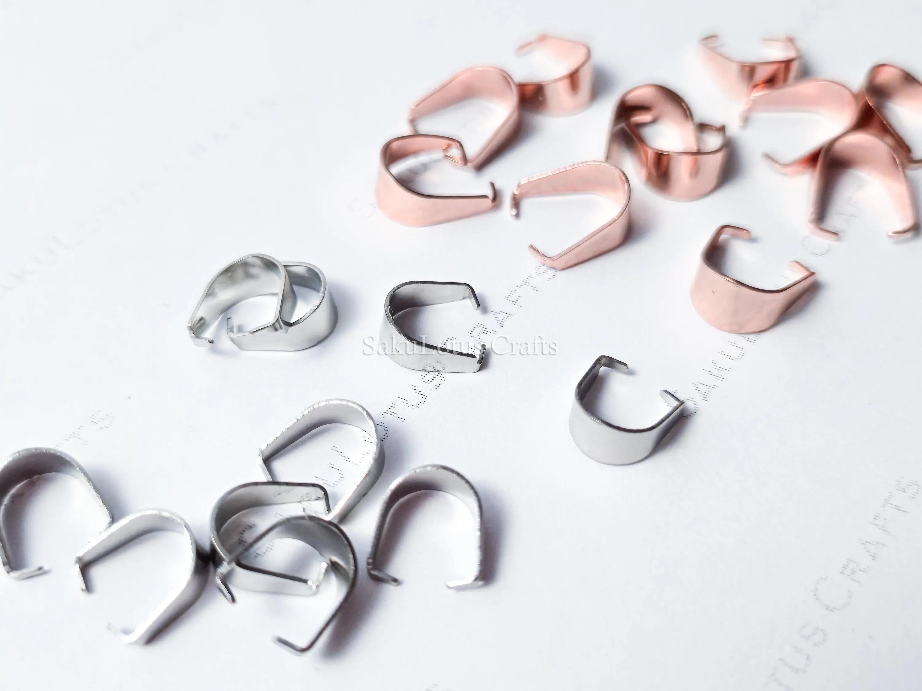 Stainless Steel Pinch Bails • Rose Gold 10mm & Silver 8mm • Pendant Connectors • Jewelry Making Supplies