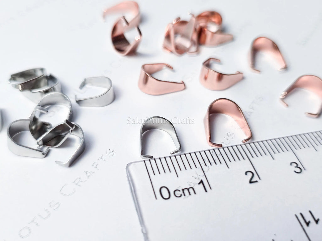 Stainless Steel Pinch Bails • Rose Gold 10mm & Silver 8mm • Pendant Connectors • Jewelry Making Supplies