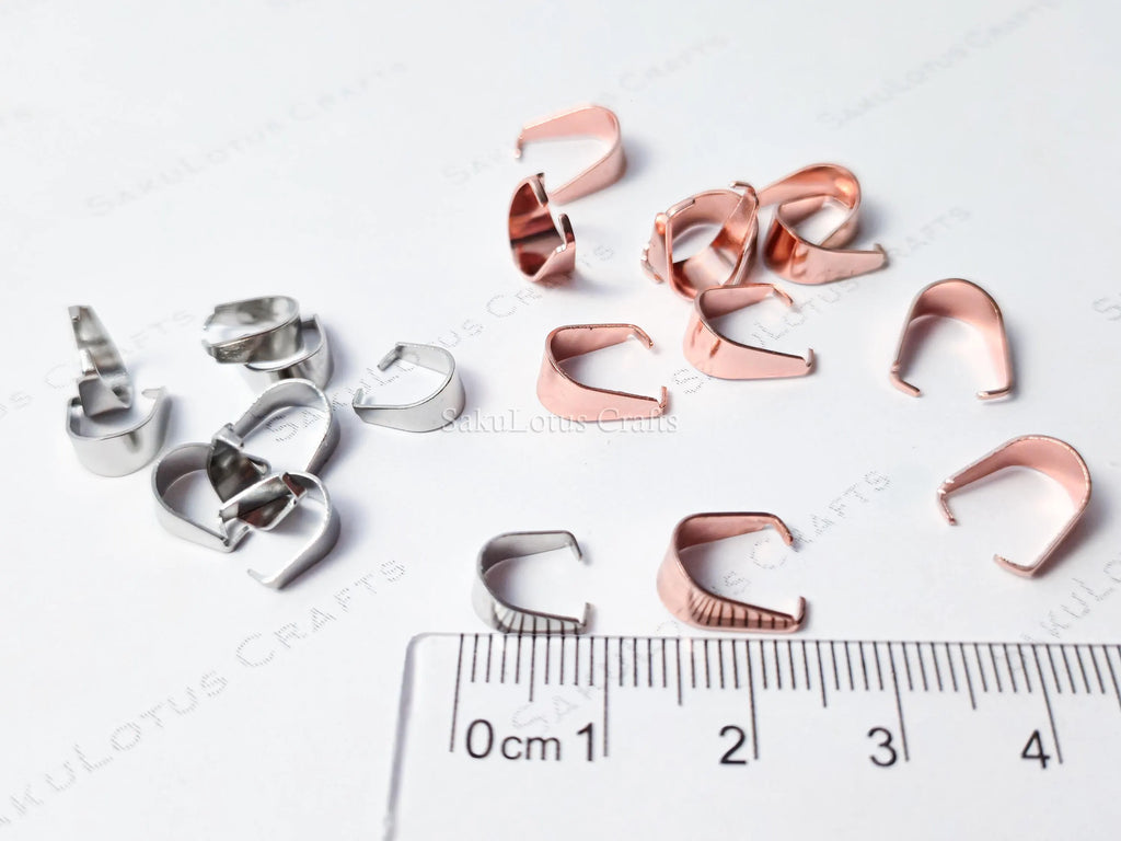 Stainless Steel Pinch Bails • Rose Gold 10mm & Silver 8mm • Pendant Connectors • Jewelry Making Supplies