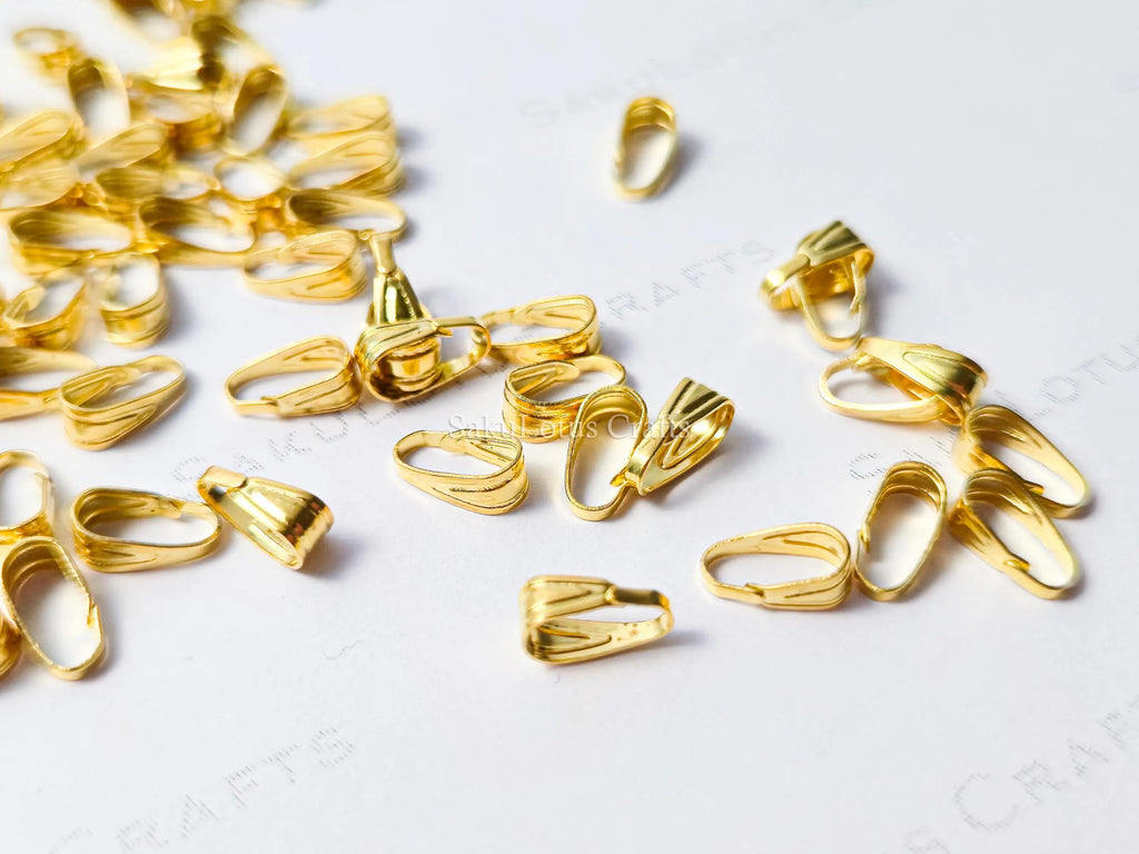 Tiny 18k Gold Plated Snap On Bails • Mini Pendant Connectors • Lightweight Clasp Findings • Jewelry Making Supplies DIY