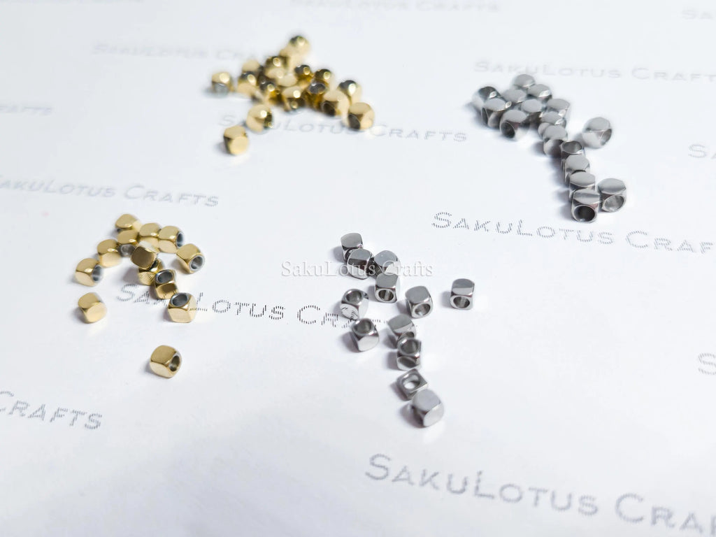 Faceted Tiny Cube Spacer Beads • 2.5mm 3mm Stainless Steel • 18K Gold or Silver • Jewelry Making Supplies