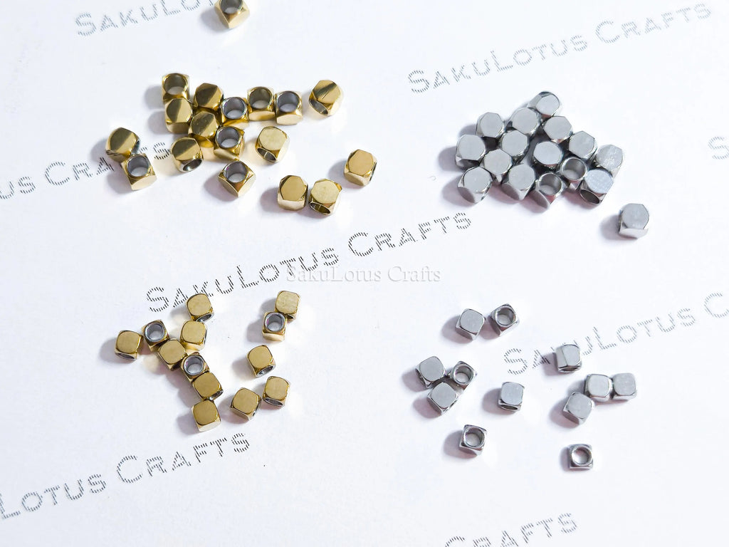 Faceted Tiny Cube Spacer Beads • 2.5mm 3mm Stainless Steel • 18K Gold or Silver • Jewelry Making Supplies