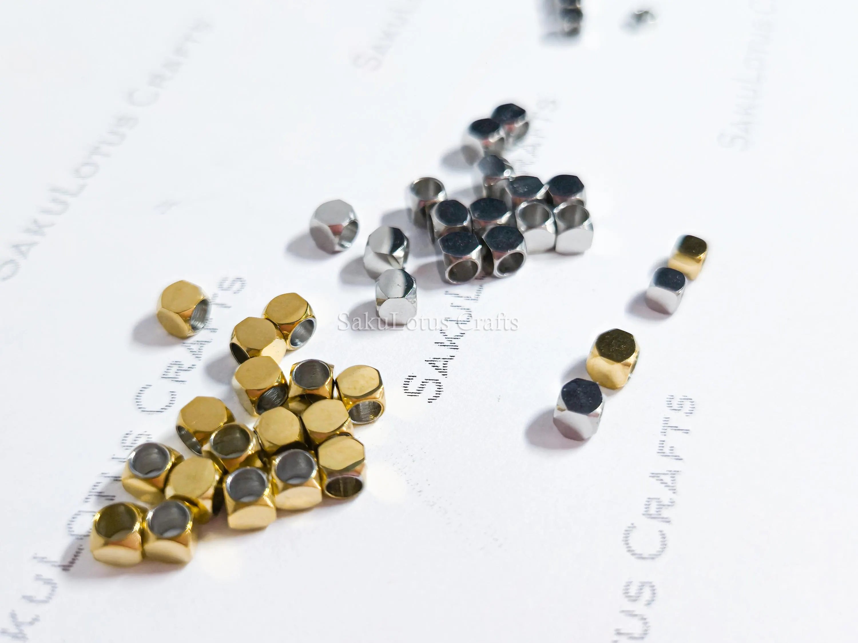 Faceted Tiny Cube Spacer Beads • 2.5mm 3mm Stainless Steel • 18K Gold or Silver • Jewelry Making Supplies