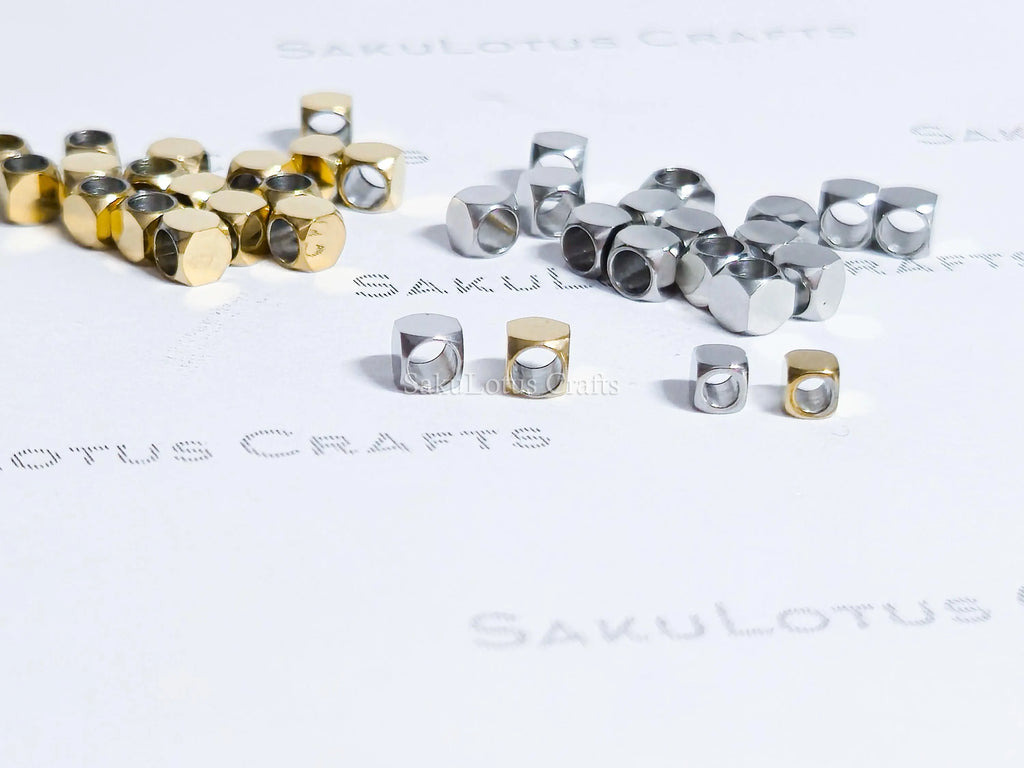 Faceted Tiny Cube Spacer Beads • 2.5mm 3mm Stainless Steel • 18K Gold or Silver • Jewelry Making Supplies