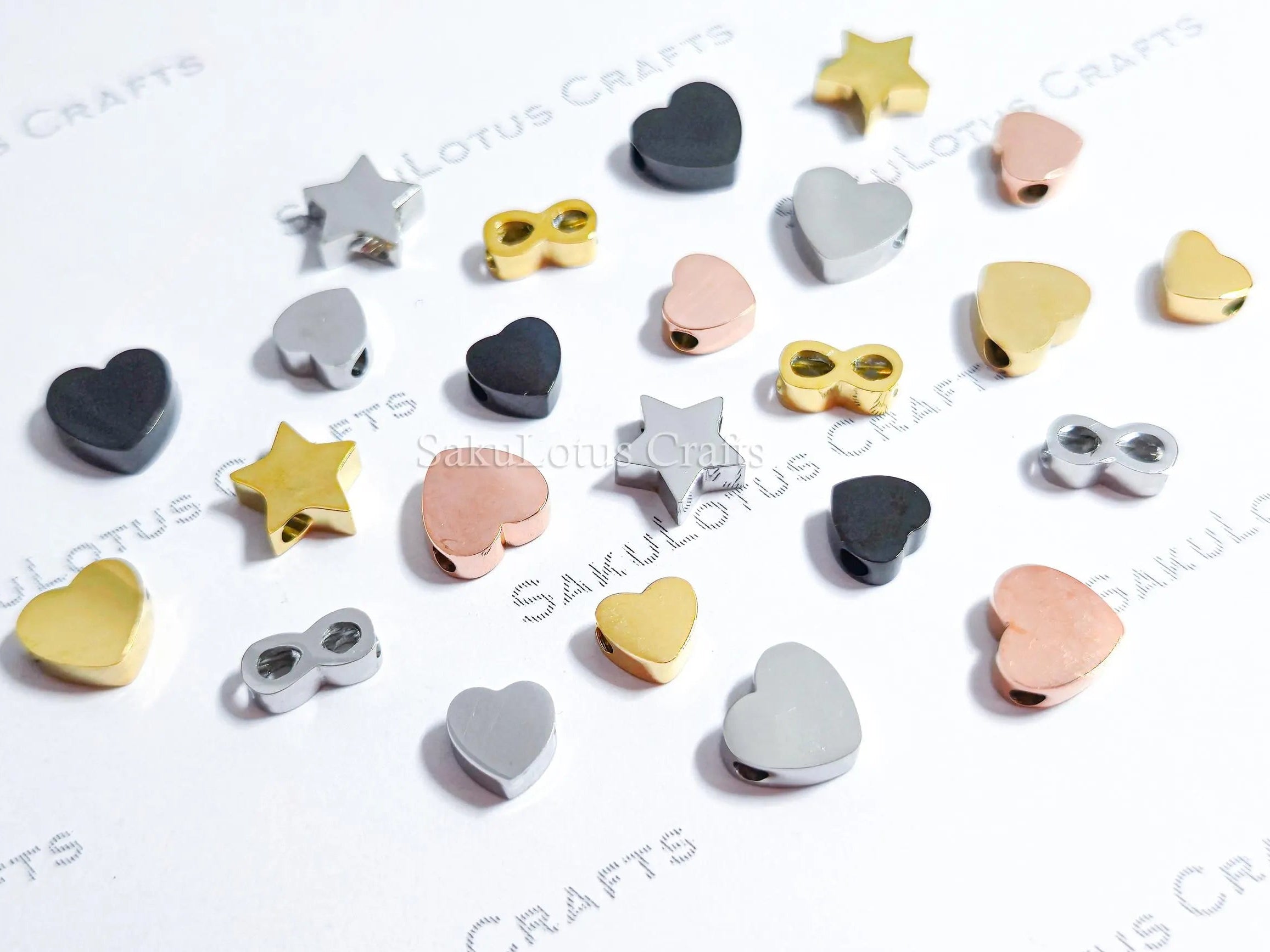Dainty Stainless Steel Spacer Beads Heart Star Infinity • 6mm 7mm 8mm • Gold Rose Black Silver • Jewelry Making Supplies DIY
