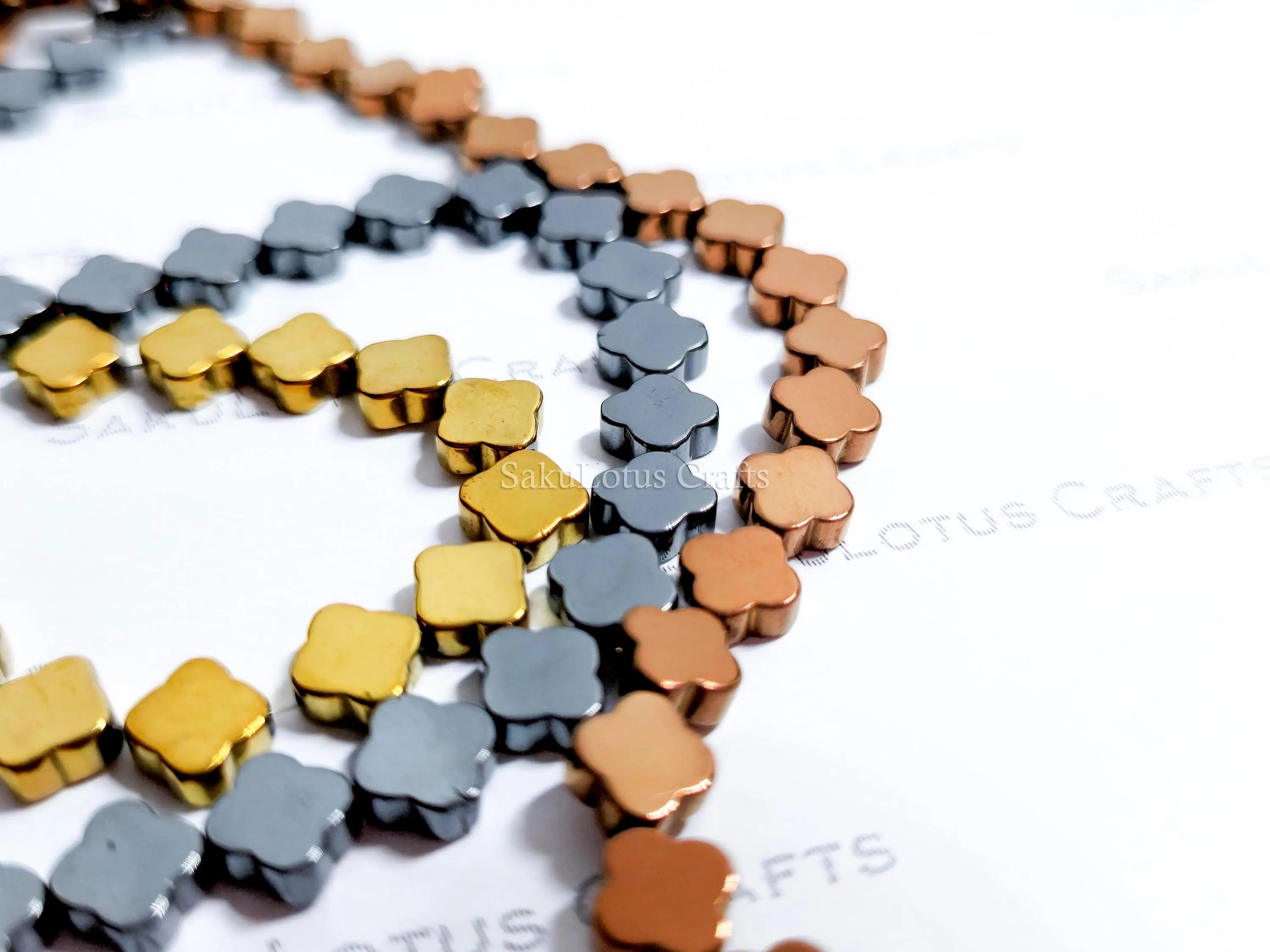 Hematite Clover Spacer Beads • Flat 3D Shape • 6mm 8mm • Gold Rose Bronze Gunmetal Black • Jewelry Making Supplies
