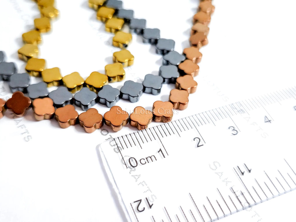Hematite Clover Spacer Beads • Flat 3D Shape • 6mm 8mm • Gold Rose Bronze Gunmetal Black • Jewelry Making Supplies