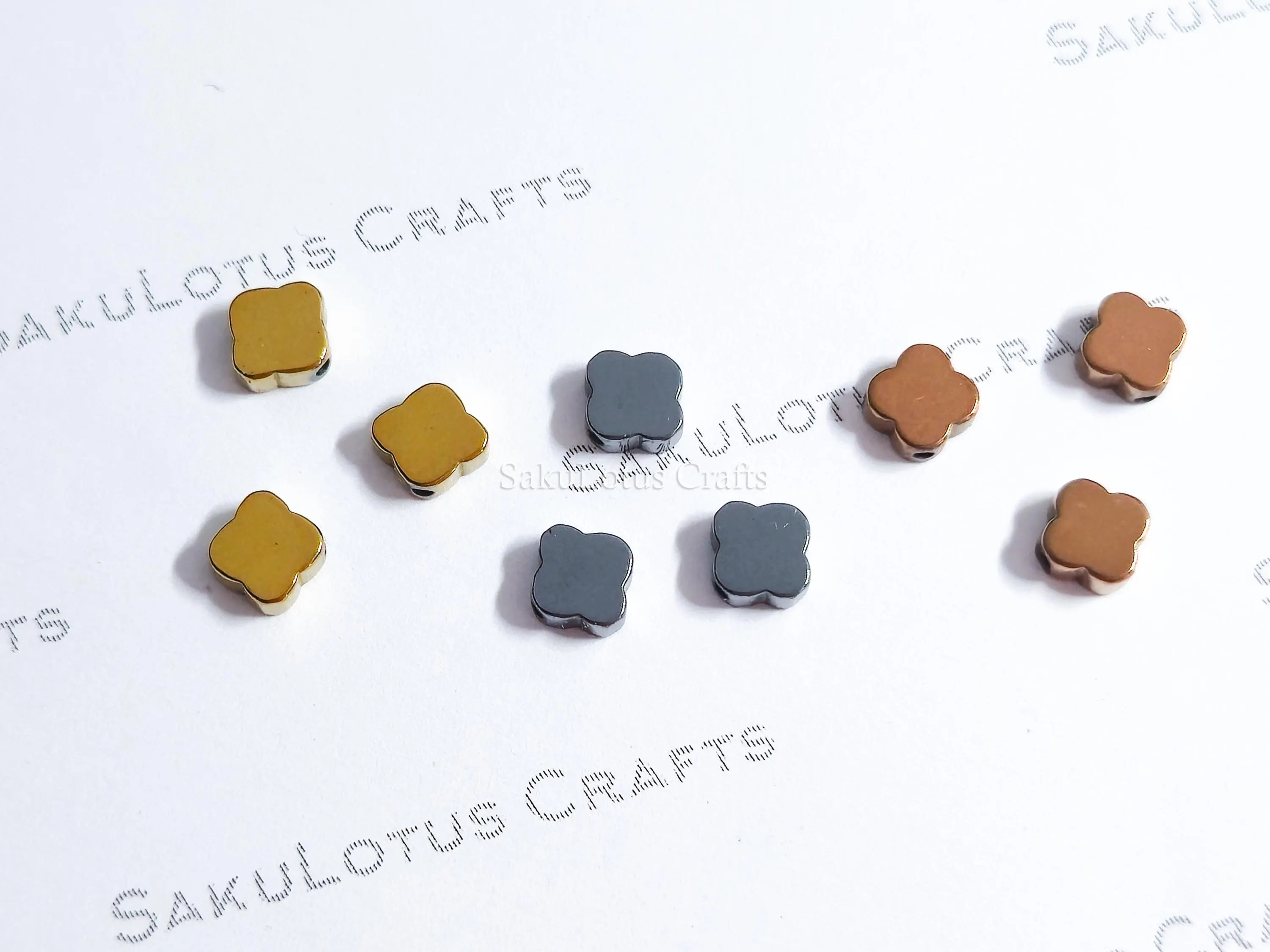 Hematite Clover Spacer Beads • Flat 3D Shape • 6mm 8mm • Gold Rose Bronze Gunmetal Black • Jewelry Making Supplies