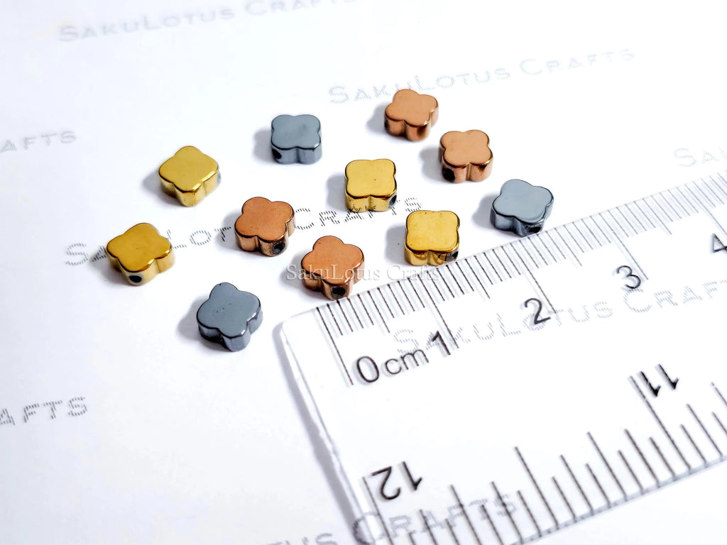 Hematite Clover Spacer Beads • Flat 3D Shape • 6mm 8mm • Gold Rose Bronze Gunmetal Black • Jewelry Making Supplies