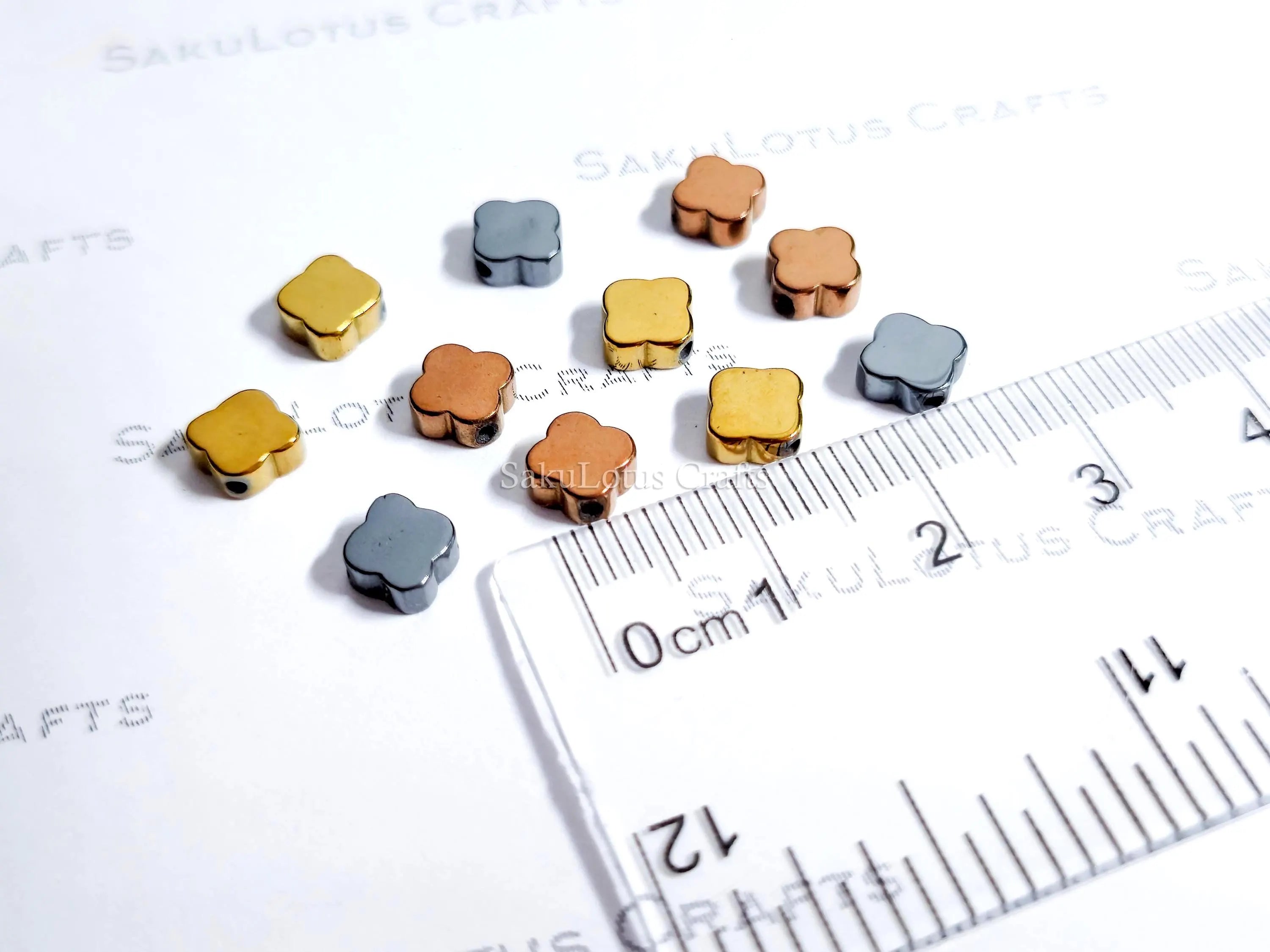 Hematite Clover Spacer Beads • Flat 3D Shape • 6mm 8mm • Gold Rose Bronze Gunmetal Black • Jewelry Making Supplies