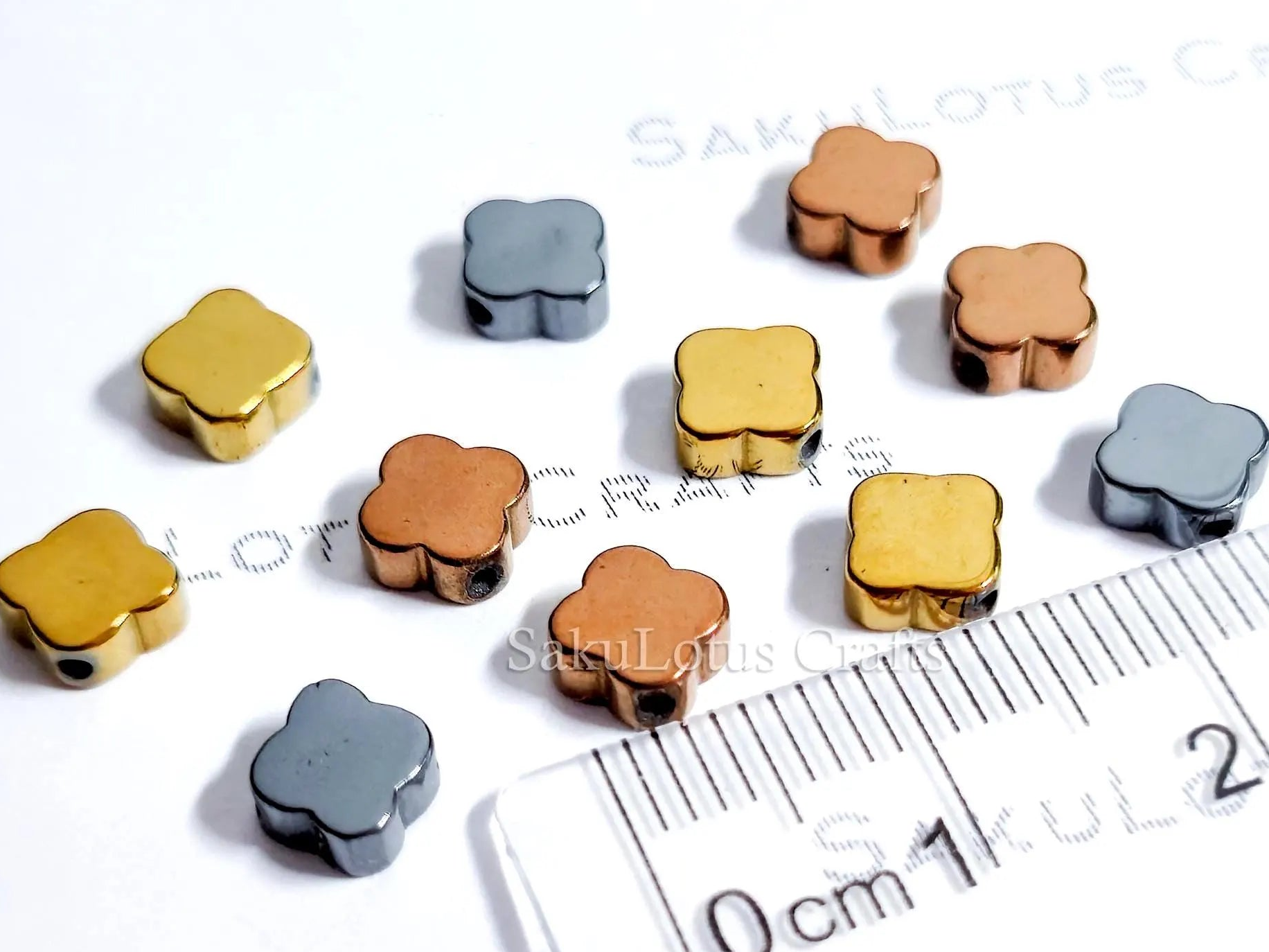 Hematite Clover Spacer Beads • Flat 3D Shape • 6mm 8mm • Gold Rose Bronze Gunmetal Black • Jewelry Making Supplies