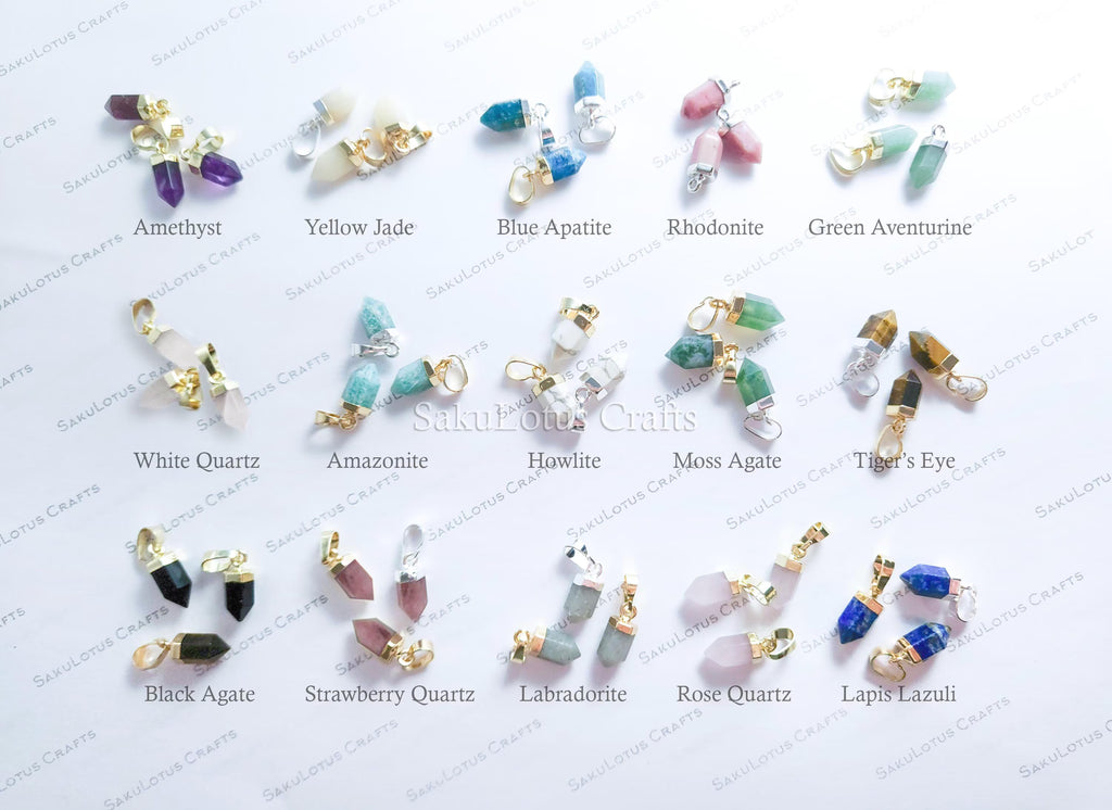 Small Natural Crystal Point Pendant • Gold Rose Silver Plated • Petite Stone Charm • Jewelry Making Supplies DIY