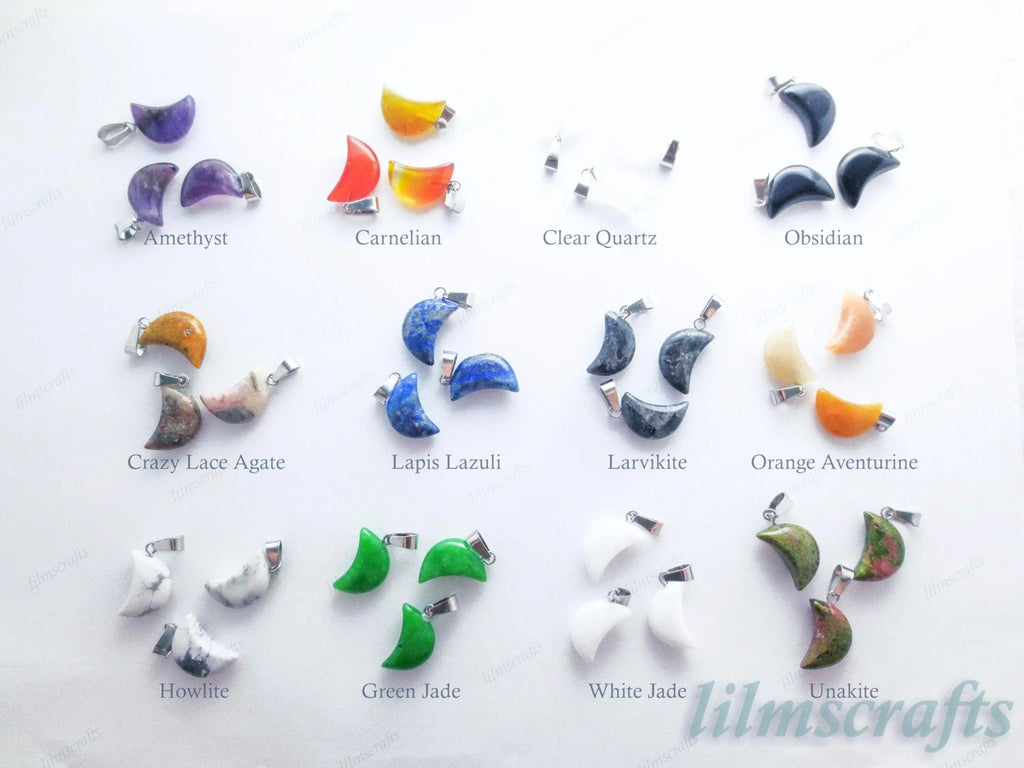 RESTOCK Natural Crystal Moon Crescent Pendant • Silver Gold Rose Stainless Steel • Gemstone Charm • Jewelry Making Supplies DIY