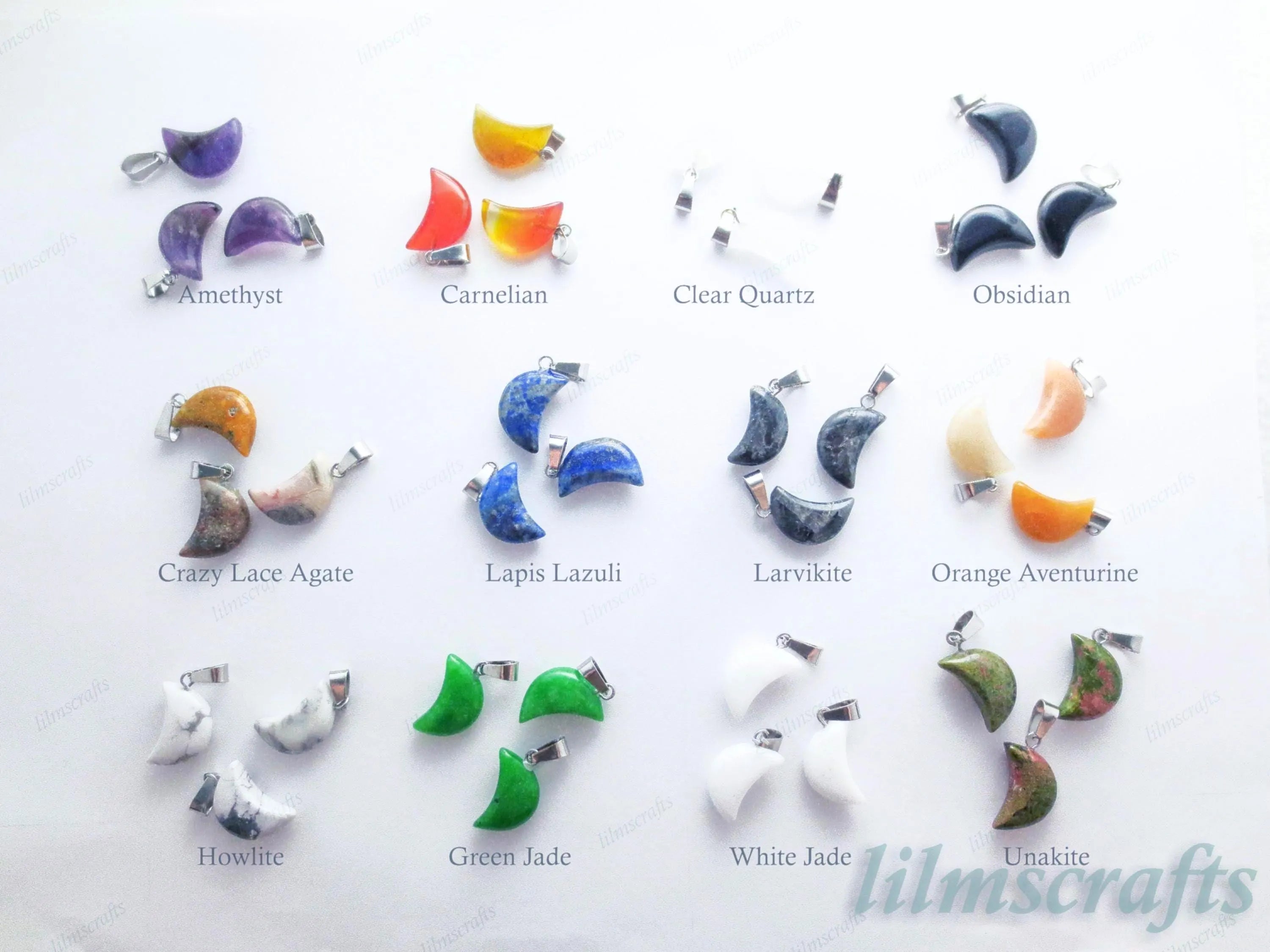 RESTOCK Natural Crystal Moon Crescent Pendant • Silver Gold Rose Stainless Steel • Gemstone Charm • Jewelry Making Supplies DIY
