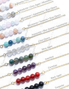 Dainty 5 Stone Natural Gemstone Bracelet • 6mm Beads • Stainless Steel Chain • Silver or 18K Gold • 7.5" + Extender