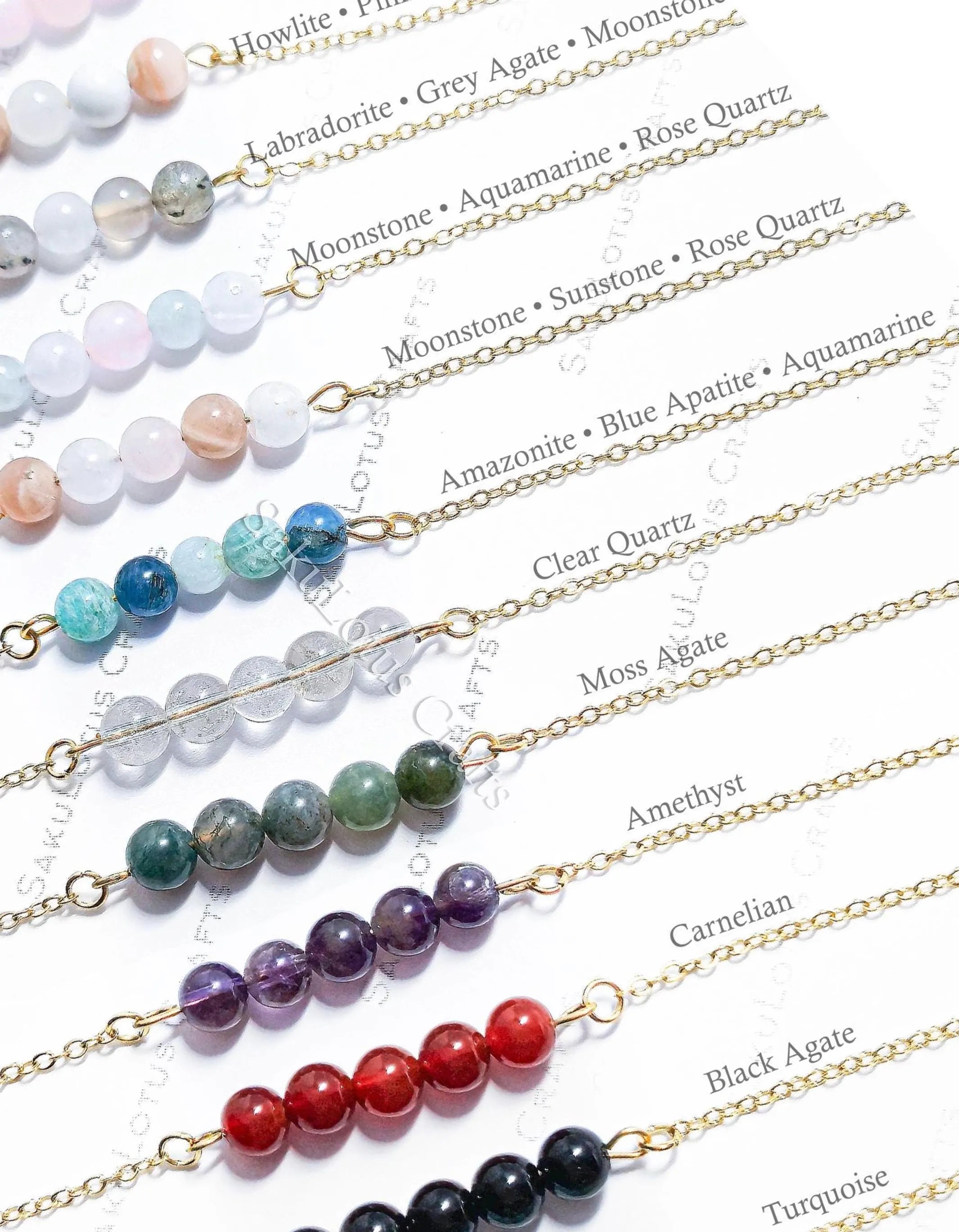 Dainty 5 Stone Natural Gemstone Bracelet • 6mm Beads • Stainless Steel Chain • Silver or 18K Gold • 7.5" + Extender
