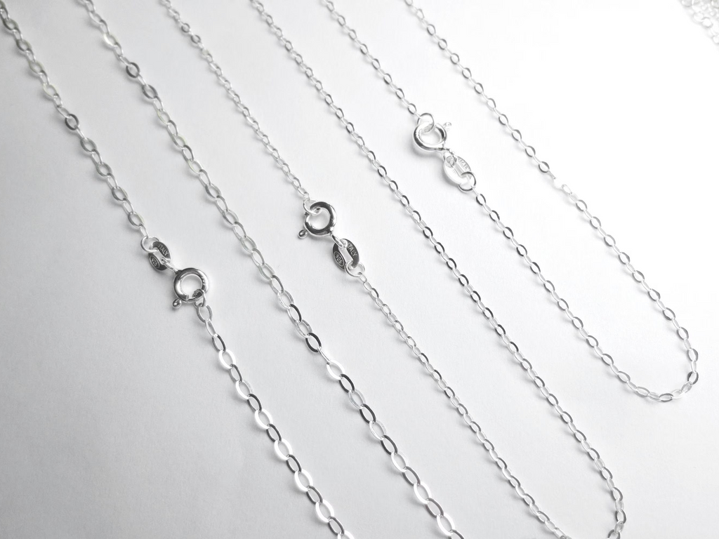 Solid 925 Sterling Silver Flat Oval Cable Chain Necklace • 1.8x2.6mm • Spring Clasp • Ready to Wear Jewelry Making Supply