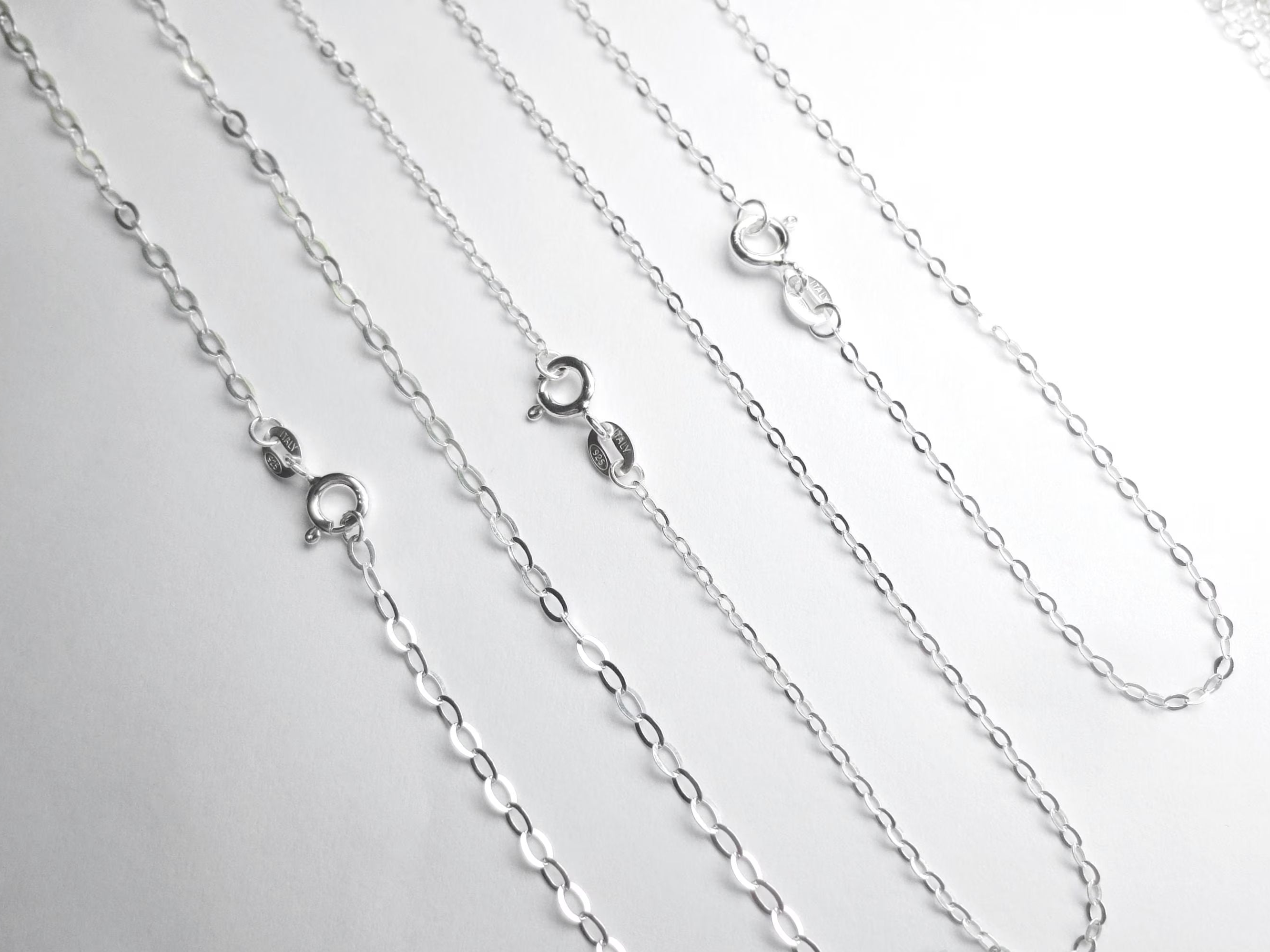 Solid 925 Sterling Silver Flat Oval Cable Chain Necklace • 1.8x2.6mm • Spring Clasp • Ready to Wear Jewelry Making Supply