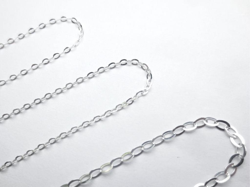 Solid 925 Sterling Silver Flat Oval Cable Chain Necklace • 1.8x2.6mm • Spring Clasp • Ready to Wear Jewelry Making Supply