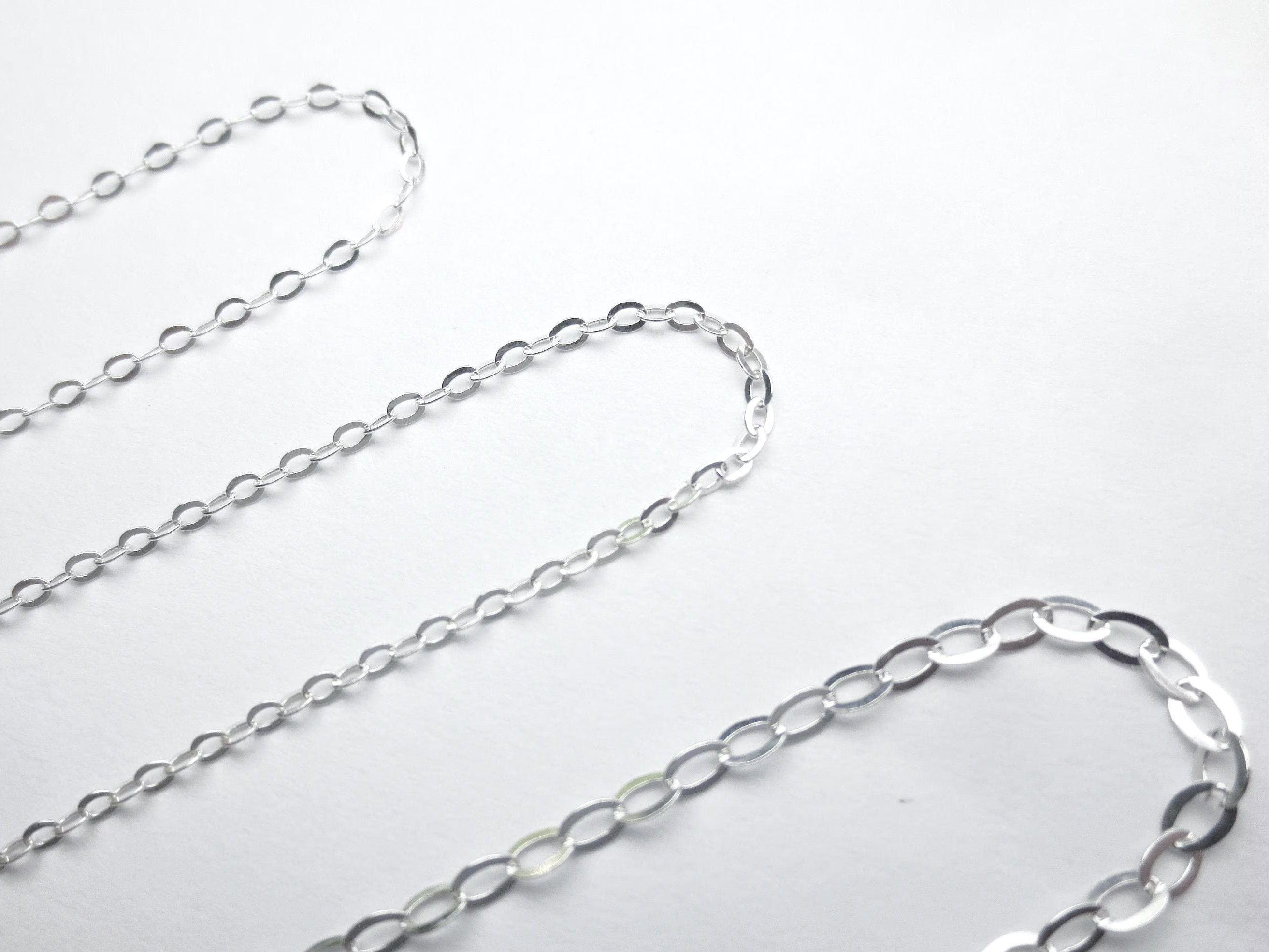 Solid 925 Sterling Silver Flat Oval Cable Chain Necklace • 1.8x2.6mm • Spring Clasp • Ready to Wear Jewelry Making Supply