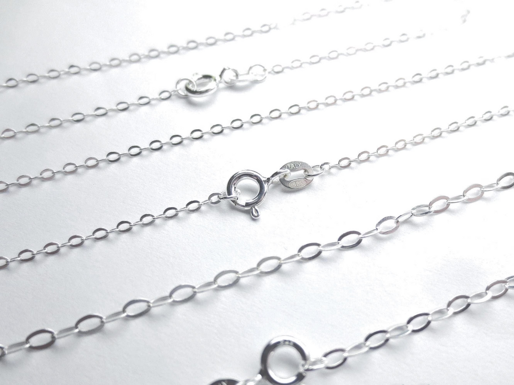 Solid 925 Sterling Silver Flat Oval Cable Chain Necklace • 1.8x2.6mm • Spring Clasp • Ready to Wear Jewelry Making Supply